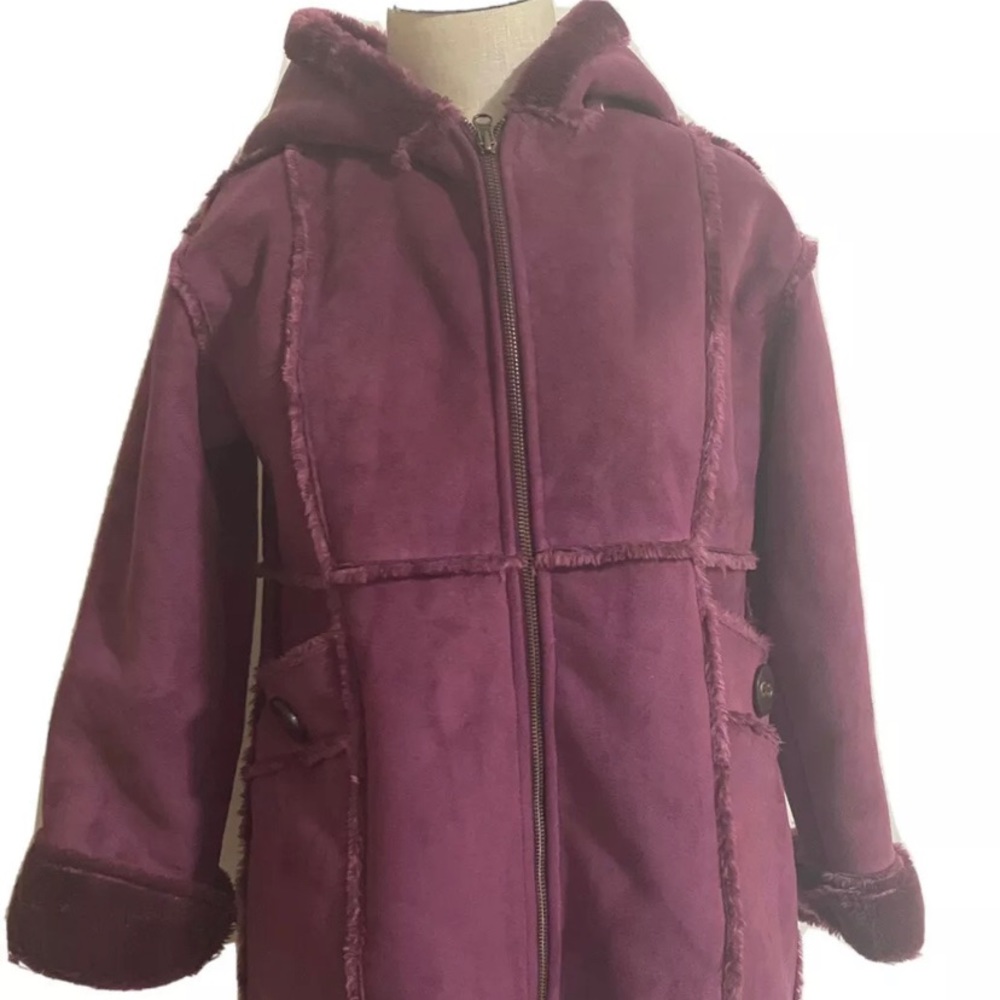Widgeon Girls Size 12 Faux Fur and Suede Purple Jacket Coat with Hood